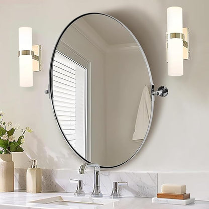 ANDY STAR Oval Bathroom Mirror, 24" x 32" Chrome Stainless Steel Metal Frame Vanity Mirror for Over Sink with Adjustable Tilting Design, Pivoting Mirror for Modern Wall Decor