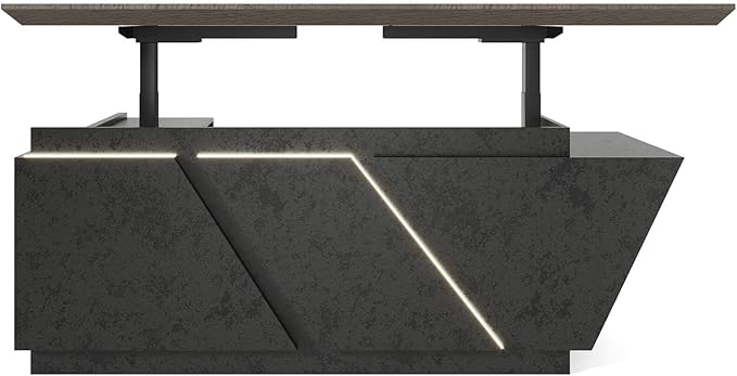 SAINTCY Adjustable Executive Desk - Luxury L Shaped Desk with Drawers, Large Table with File Cabinets, Executive Office Desks with LED Light Strip Home Office Desk for Professionals