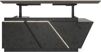 SAINTCY Adjustable Executive Desk - Luxury L Shaped Desk with Drawers, Large Table with File Cabinets, Executive Office Desks with LED Light Strip Home Office Desk for Professionals