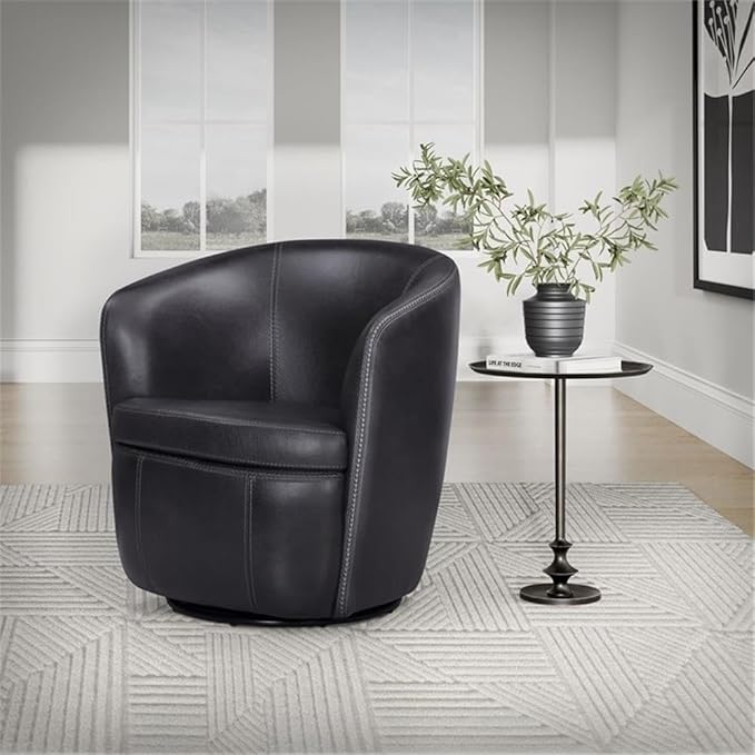 Pemberly Row Vintage Onyx Italian Leather Swivel Club Chair 2 Pack