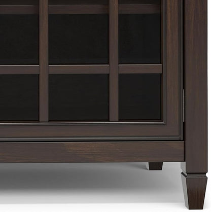 SIMPLIHOME Connaught Buffet - 60 inch Wide Solid Wood 3-Door Sideboard Buffet in Chestnut Brown, Traditional Storage Cabinet for Dining Room or Kitchen with Adjustable Shelves and Classic Molding