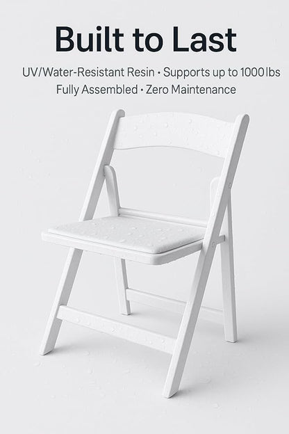 BTEXPERT Resin Folding Chair Vinyl Padded Seat Indoor Outdoor Lightweight Set for Home Event Party Picnic Kitchen Dining Church School Weddings Set of 2