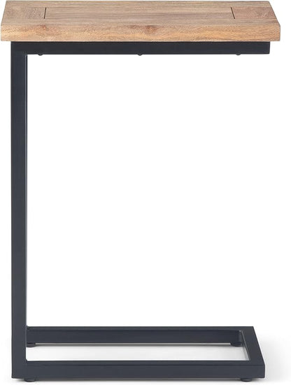 SIMPLIHOME Skyler 18-inch Wide Solid Mango/Metal Industrial C-Shaped End Table in Natural/Charcoal for Living Room, Office, or Bedroom, Assembled