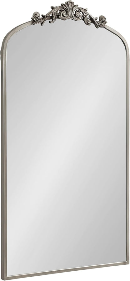 Kate and Laurel Arendahl Glam Arched Tall Panel Mirror; 24 x 42; Silver; Traditional Baroque Large Body Wall Mirror with Ornate Garland Inspired Crown