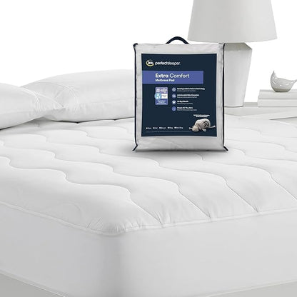 Serta Air Dry Extra Comfort Performance Fabric Quilted Mattress Pad, Cooling and Breathable Mattress Cover, Moisture Wicking Protection with 15" Deep Pocket, Twin, White