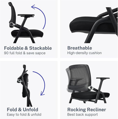 30 Pack Foldable Office Chairs with Wheels, Mesh Back, Arms and Portable - Folding Office Chairs Stackable for Conference Room Chair, Office Guest & Reception & Meeting Chair - (Black) 300 lbs.
