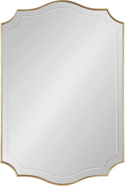 Kate and Laurel Hollyn Glam Scalloped Rectangle Wall Mirror; 24 x 36; Gold; Modern Scallop Mirror with Engraved Border for Bathroom Mirror for Over Sink or Fireplace Mantel Mirror