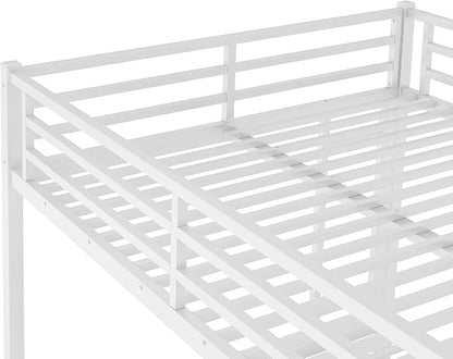 Queen Over Queen Bunk Bed for Adults, Teens, Heavy Duty Bunk Beds with 2 Ladder and Safety Guardrails, Adults Bunk Beds with Noise-Reducing Rubber Stoppers, Easy Assemble, White