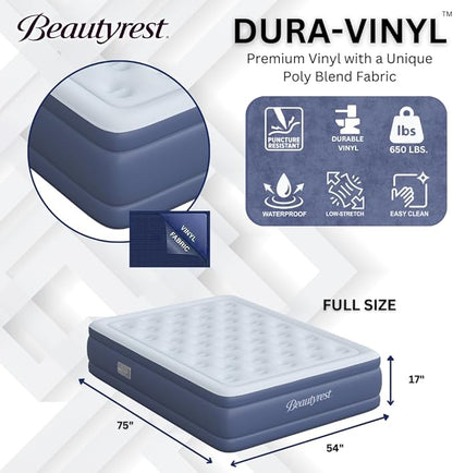 Beautyrest Supreme Air, Full Size Air Mattress with Built-in Pump, Raised Inflatable Bed for Adults, Puncture-Resistant Vinyl, Auto Shut-Off, 650lb Support, Guest Bed, Camping Airbed, 3-Year Warranty