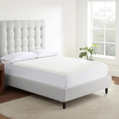 Serta Air Dry Basic Comfort Performance Fabric Quilted Mattress Pad, Cooling and Breathable Mattress Cover, Moisture Wicking Protection with 15" Deep Pocket, King, White