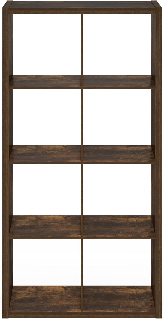 Furinno Cubicle Book Shelf, 8-Cube Thick Frame Bookshelf, Horizontally & Vertically Reversible Bookcase with Open Back, 14.6 x 30 x 57.9, for Living Room, Bedroom, Home Office, Amber Pine