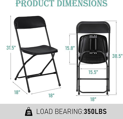 60 Pack Plastic Black Folding Chairs, Portable Stackable Commercial Party Folding Chairs with Steel Frame 350lbs for Home Office Outdoor Indoor Office Wedding Party Event