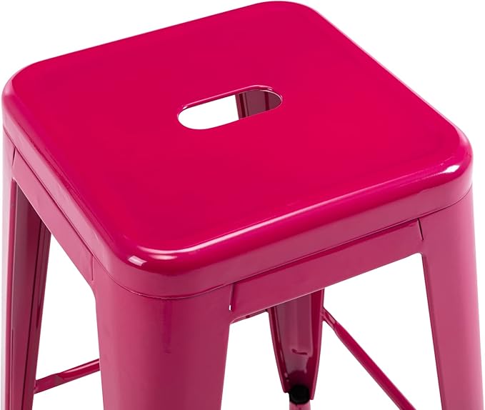 Vogue Furniture Direct 24 Inch Bar Stools Backless Metal Barstools Indoor-Outdoor Counter Height Stools with Square Seat, Set of 4 (Hot Pink)