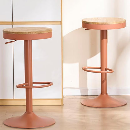 Kidol & Shellder Bar Stools Set of 6 Round Adjustable Swivel Barstools Modern Backless Bar Chairs Wooden Seat Counter Height Stools Armless for Kitchen Island, Cafe, Dining Room Terracotta