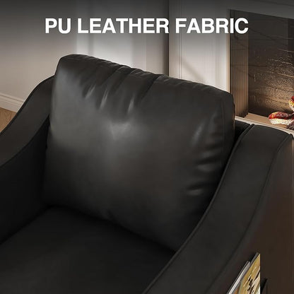 Faux Leather Accent Chair Set of 2 for Living Room, 30 Inches Barrel Upholstered Armchair, Cozy Mid Century Modern Club Arm Chair Single Sofa for Bedroom, Apartment, Reading Room, Black