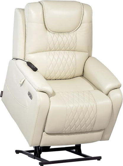 EONIX Triple Motor Lay Flat Power Lift Recliner Chair for Elderly with Massage, 400lbs Electirc Lift Chair for Living Room, Independent Adjustable Backrest Headrest, Extended Footrest, Cream White