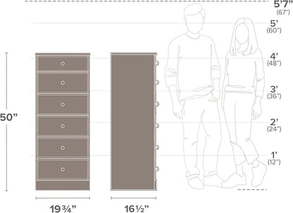Prepac Astrid Tall White Dresser: 16.5"D x 19.75"W x 50"H, 6-Drawer Chest for Bedroom by Prepac - Perfect Chest of Drawers for Ample Storage