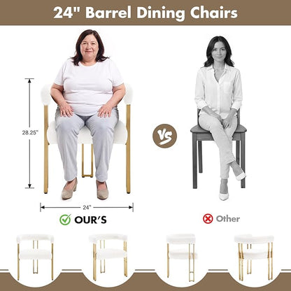 Beige and Gold Modern Dining Chairs Set of 6, Velvet Upholstered Barrel Armchairs with Metal Legs for Kitchen Island, Mid Century Accent Chairs for Dining Room Living Room, Open-Back