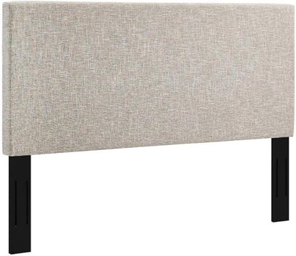 Pemberly Row Full/Queen Upholstered Linen Fabric Headboard in Beige