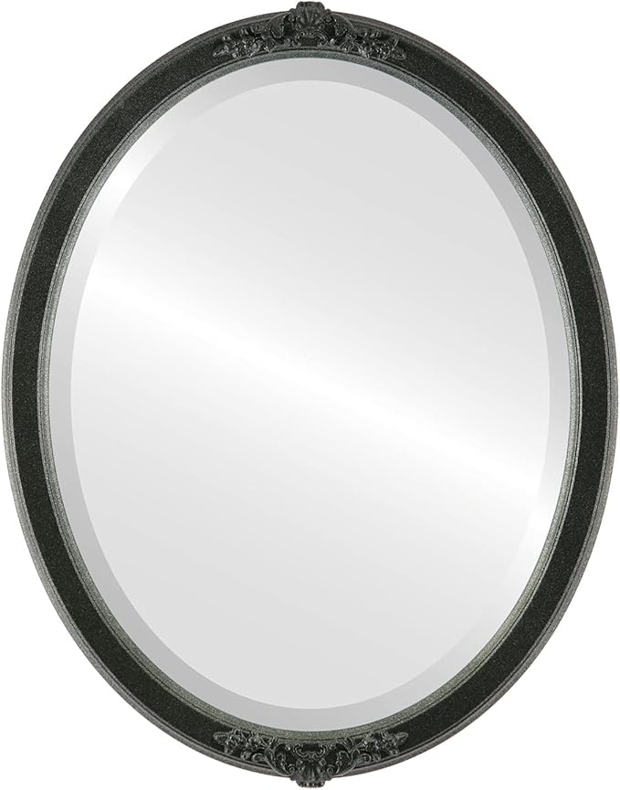 OVALCREST Oval Beveled Wall Mirror for Home Decor - Athena Style - Black Silver - 18" x 14" Outside Dimensions