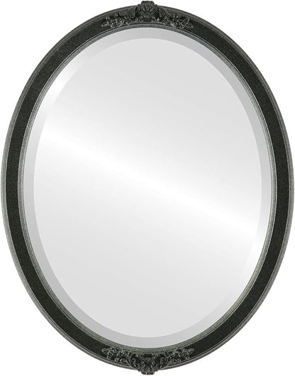 OVALCREST Oval Beveled Wall Mirror for Home Decor - Athena Style - Black Silver - 26" x 22" Outside Dimensions