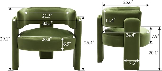 Set of 2 Accent Chairs with Arms, Upholstered Barrel Armchair with Curved Back, Comfy Single Side Chair for Reading, Living Room, Home Office, Green