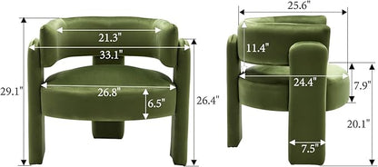 Set of 2 Accent Chairs with Arms, Upholstered Barrel Armchair with Curved Back, Comfy Single Side Chair for Reading, Living Room, Home Office, Green