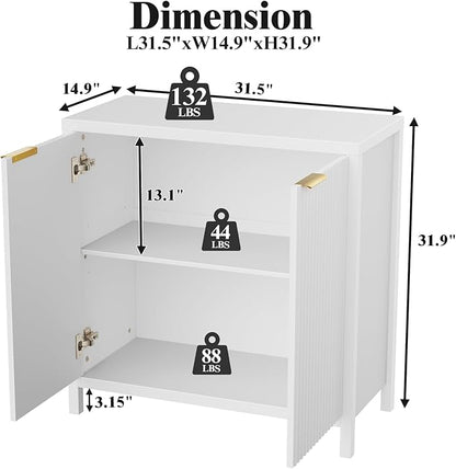 Sideboard Buffet Cabinet Set of 2, 31" Fluted Storage Cabinet with 2 Doors and Adjustable Shelves, Modern Sideboard Console Table for Living Room,Entryway,Dinning Room,Kitchen-White