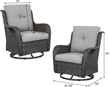 HUMMUH 7pcs Patio Furniture Set Swivel Rocker Patio Chairs,PE Wicker Outdoor Sofa Set of 2 with Coffee Table and Ottomans(Brown,Grey)