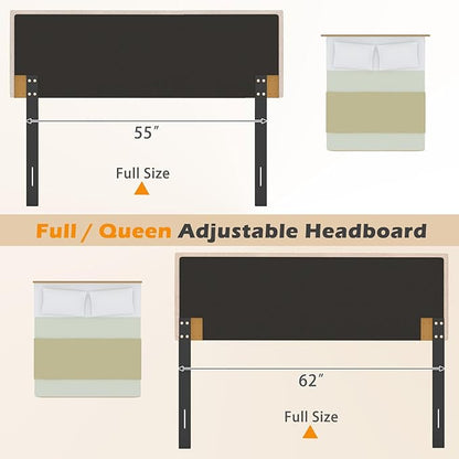 Giantex Linen Upholstered Headboard, Adjustable Width Vertical Channel Tufting Headboard Only with Solid Wood Legs, Attach Frame, Rectangular Headboards for Queen Full Bed, Beige