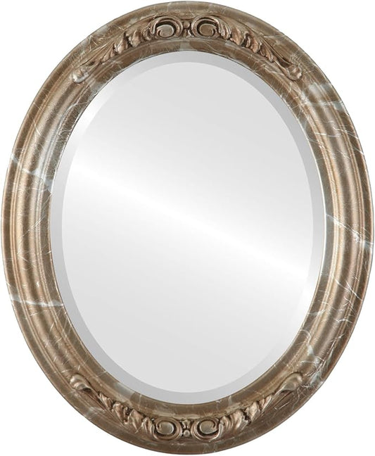 OVALCREST Oval Beveled Wall Mirror for Home Decor - Florence Style - Champagne Silver - 20" x 16"