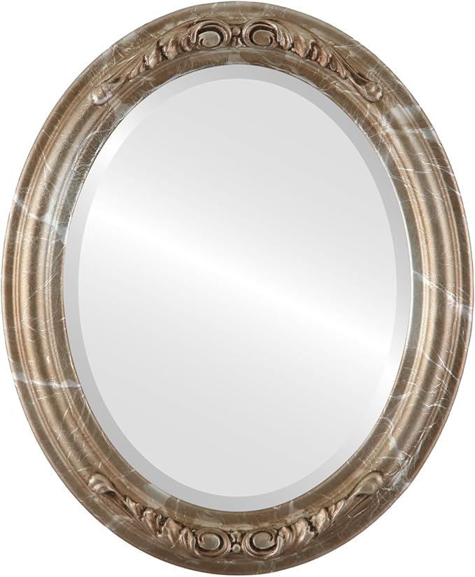 OVALCREST Oval Beveled Wall Mirror for Home Decor - Florence Style - Champagne Silver - 34" x 24"