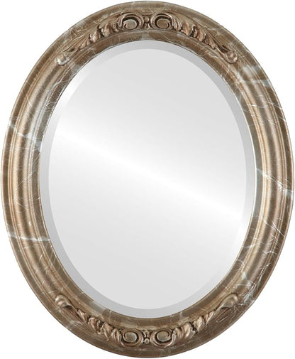 OVALCREST Oval Beveled Wall Mirror for Home Decor - Florence Style - Champagne Silver - 34" x 28"