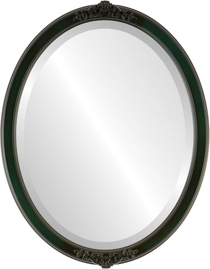 OVALCREST Oval Beveled Wall Mirror for Home Decor - Athena Style - Hunter Green - 18" x 14" Outside Dimensions