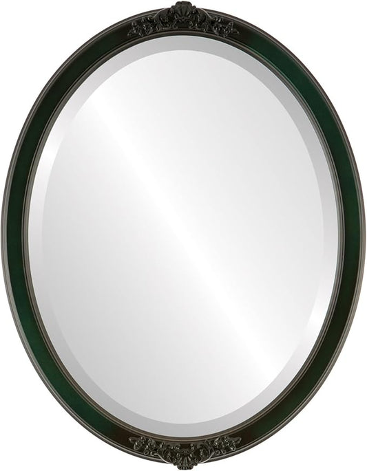 OVALCREST Oval Beveled Wall Mirror for Home Decor - Athena Style - Hunter Green - 26" x 22" Outside Dimensions