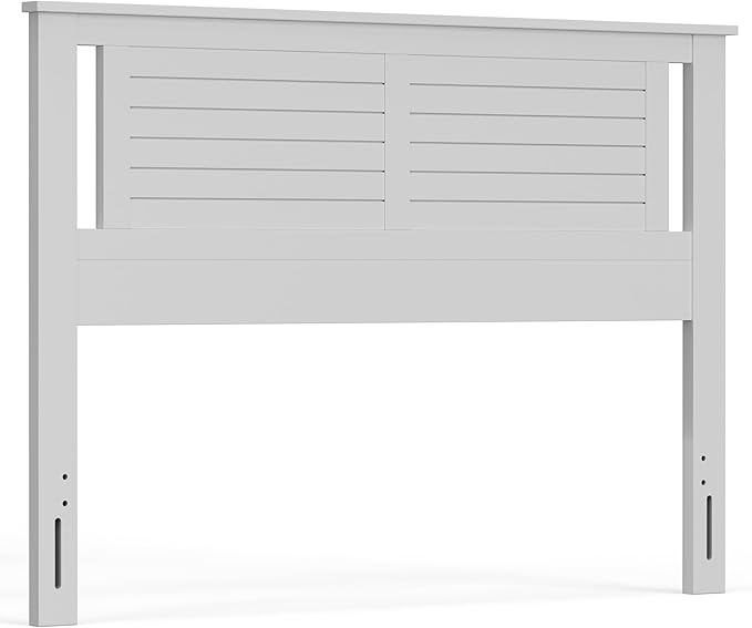Serene Poplar Wood Queen Size Headboard in White, Modern Farmhouse Panel with Horizontal Scoring, Casual Coastal Style, Easy Assembly, Quality Materials