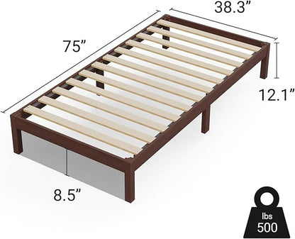 LIFEMENT Classic Wood Platform Bed Frame, Essential, Noise Free, Under Bed Storage, No Box Spring Needed, Easy Assembly (Walnut, Twin)