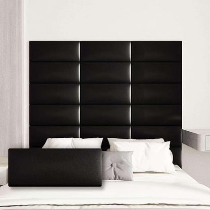 Upholstered Wall Mounted Headboard, 3D Soundproof Wall Panels Peel and Stick Headboard for King Size, Headboard for Adjustable Bed, Tufted Headboard, Black(12 Panels, 10" x 24")