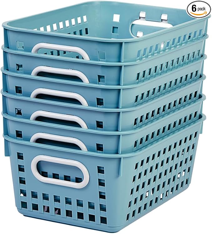 Really Good Stuff Medium Plastic Book Baskets, 11" by 7?" by 4?" - 6 Pack, Water | Versatile Storage Solution for Classroom, Home and Office l Toy Storage, Multi-Purpose Organizer Basket