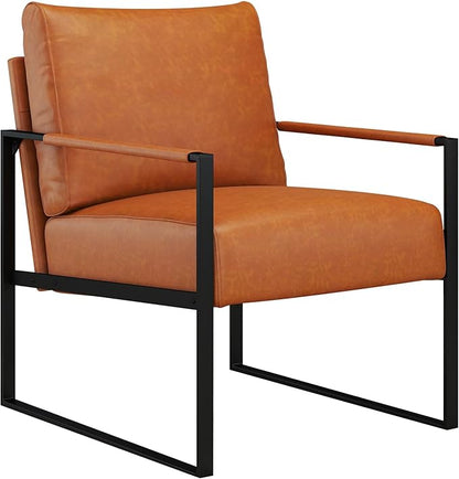 CANMOV Mid Century Modern Accent Chair, PU Leather Armchair with Metal Frame,Comfy Single Reading Chair with Soft Padded Backrest and Cushion for Living Room, Bedroom,Reading Room,Office,Brown