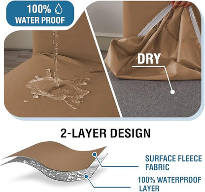H.VERSAILTEX 100% Waterproof Bar Stool Cover Stretch Counter Stool Pub Chair Slipcover for Dining Room Removable Soft Thick Solid Fleece Fabric Bar Stool Slipcovers Set of 2, Sand