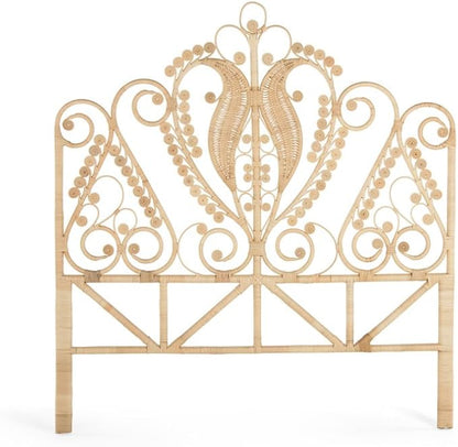KOUBOO Peacock Rattan Headboard, Queen Size, Natural Color