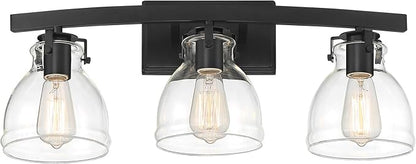 Possini Euro Design Bellis Modern Industrial Wall Light Black Hardwired 22 3/4" 3-Light Fixture Clear Curving Glass Shade for Bedroom Bathroom Vanity Living Room Home Hallway Dining Kitchen House