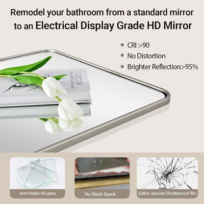 ANDY STAR Wall Mirror for Bathroom, 30x40 Inch Brushed Nickel Rectangle Bathroom Mirror for Over Sink, Modern Silver Rounded Rectangular Mirror for Vanity with Non-Rusting Tube Metal Frame
