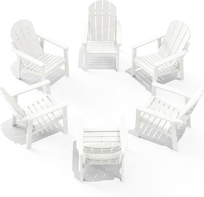 Adirondack Chair Set of 6, All Weather HDPE Fire Pit Chairs, Oversized Plastic Adirondack Chair for Outdoor, Balcony, Deck, Backyard, Patio, Garden, Poolside, Lawn White