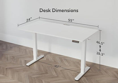 YDN Electric Standing Desk Adjustable Height, 55 x 24 Inches Stand up Desk with Cable Management, Home Office Desks with Splice Board, Warm White