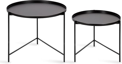 Kate and Laurel Ulani Modern Nesting Coffee Table, Set of 2, Black, Sophisticated Coffee Table Set for Storage and Display