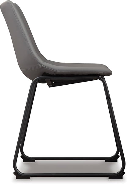 Signature Design by Ashley Centiar Casual Bucket Seat Dining Upholstered Side Chair with Black Metal Base, Set of 2, Faux Leather, 18.75" Seat Height, Gray