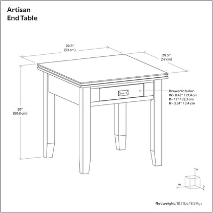 SIMPLIHOME Artisan SOLID WOOD 21 inch Wide Square Transitional End Side Table in Honey Brown for the Living Room and Bedroom