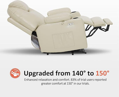 MCombo Extra Wide Power Lift Recliner Chair for Elderly, Lift Chair with Heat and Massage for Big People, USB&Type C Ports, Cup Holders, Faux Leather R7045 (Cream White, Medium-Wide)
